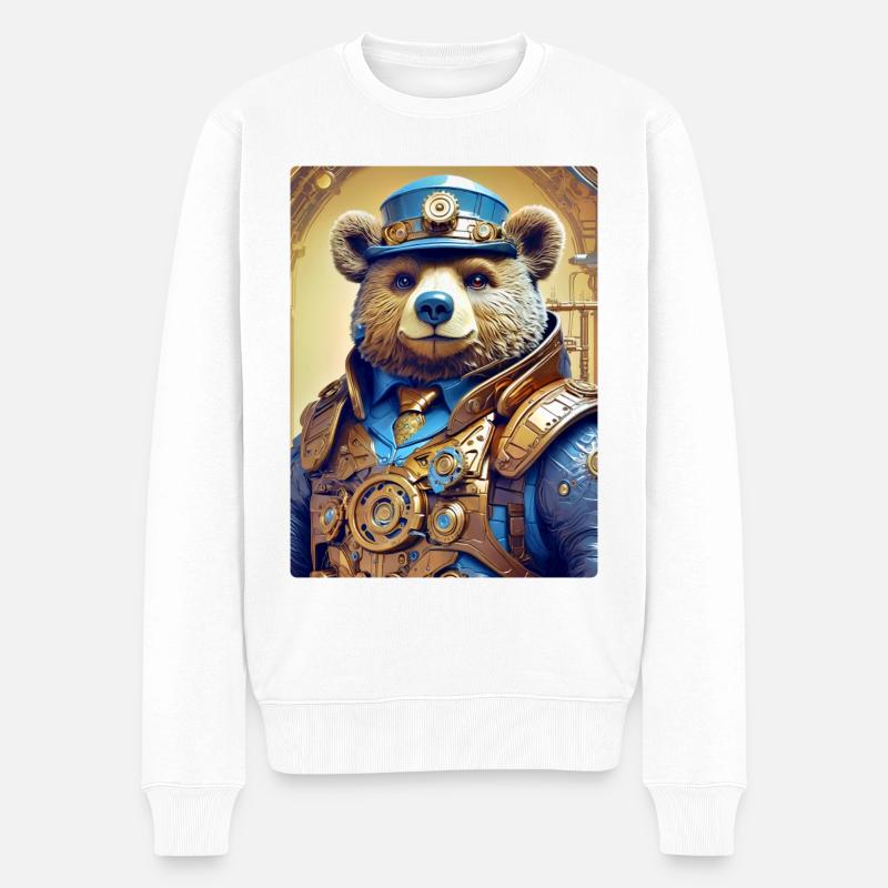 Steampunk Bär 1.6 - Männer Premium Bio Pullover - Weiß
