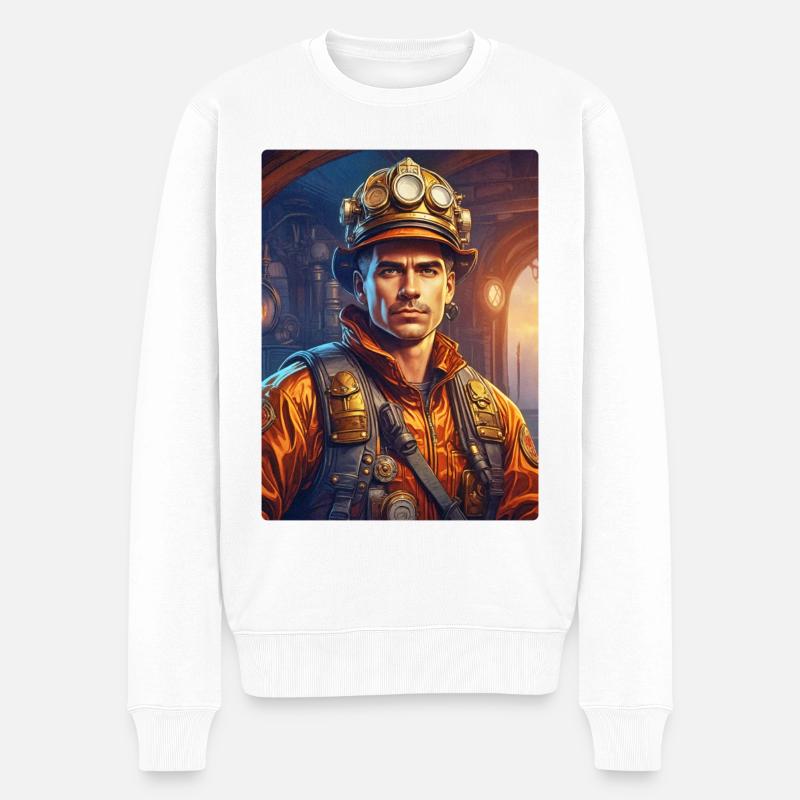 Steampunk Firefighter Man 1.6 - Männer Premium Bio Pullover - Weiß