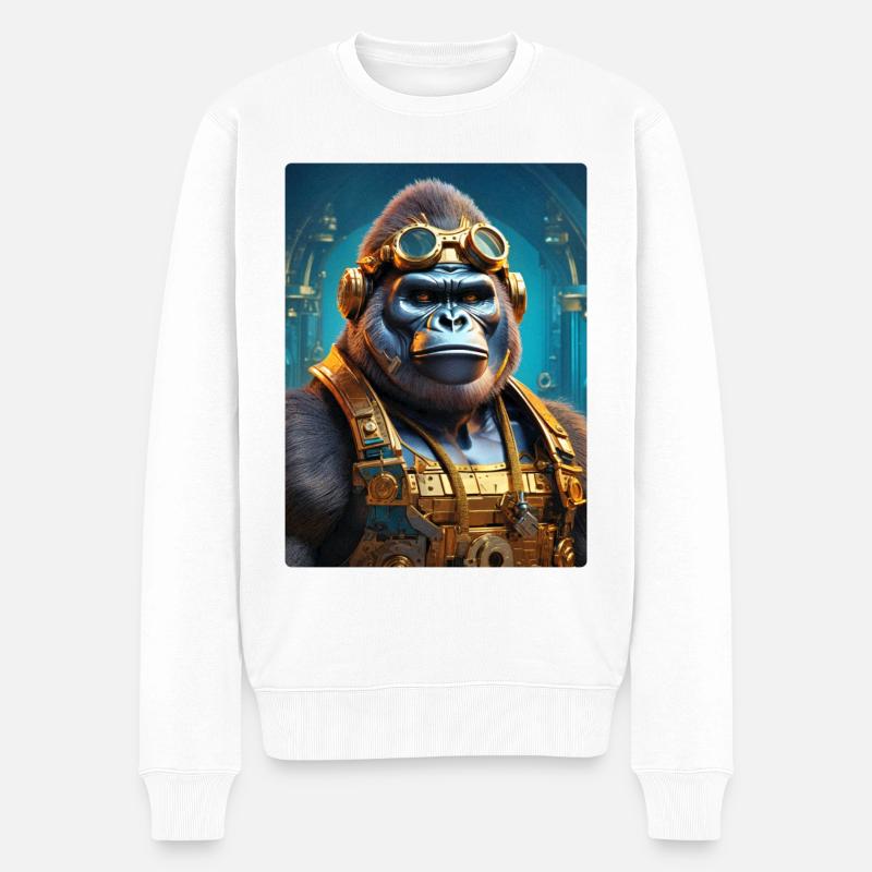 Steampunk Gorilla 1.18 - Männer Premium Bio Pullover - Weiß