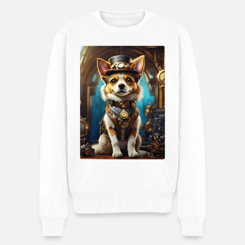 Steampunk Hund 1.14 - Männer Premium Bio Pullover - Weiß