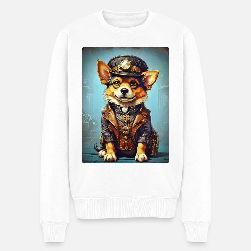 Steampunk Hund 1.17 - Männer Premium Bio Pullover - Weiß