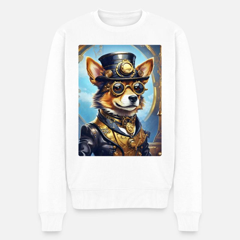 Steampunk Hund 1.19 - Männer Premium Bio Pullover - Weiß