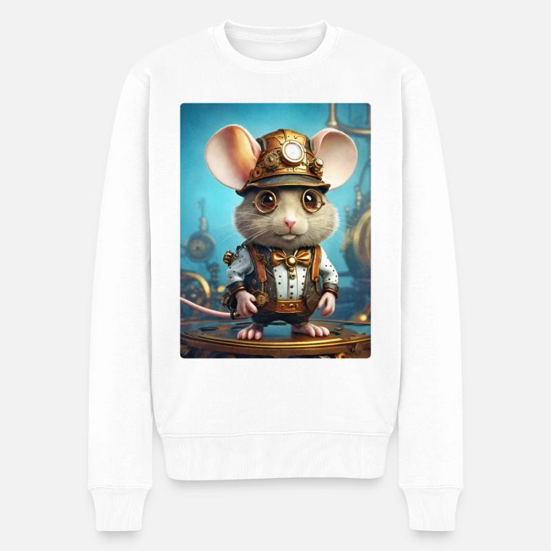 Steampunk Maus 1.2 - Männer Premium Bio Pullover - Weiß