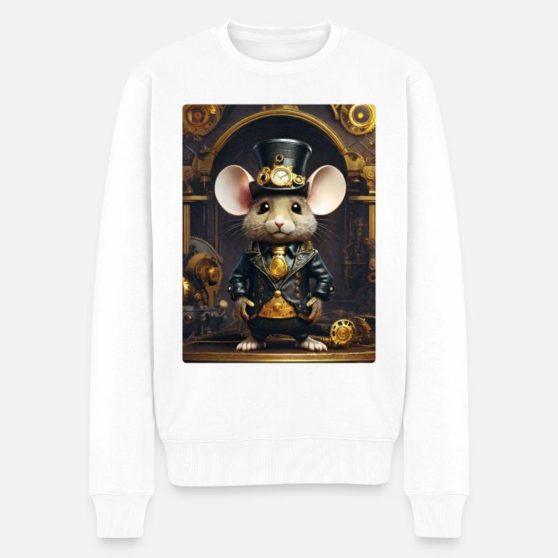 Steampunk Maus 1.7 - Männer Premium Bio Pullover - Weiß