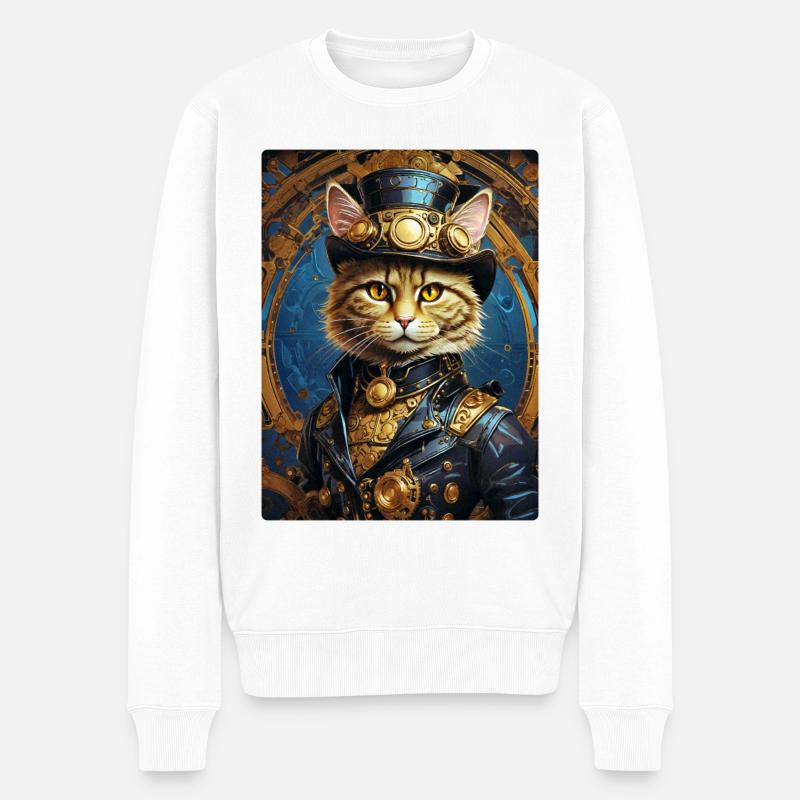 Steampunk Katze 1.5 - Männer Premium Bio Pullover - Weiß