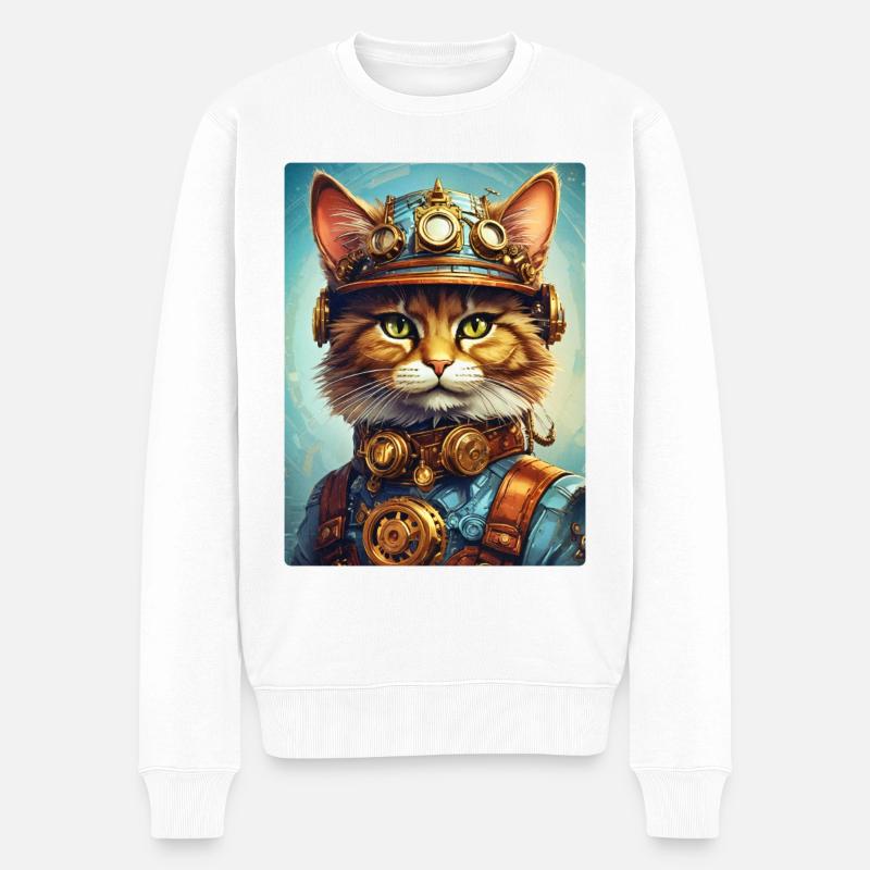 Chat steampunk 1.15 - Pull Premium bio Homme - blanc