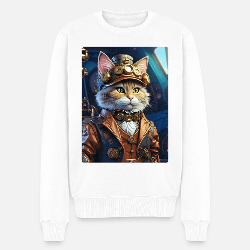 Steampunk Katze 1.14 - Männer Premium Bio Pullover - Weiß