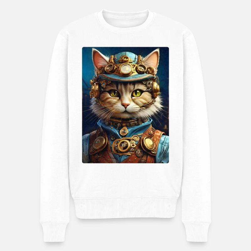 Chat steampunk 1.10 - Pull Premium bio Homme - blanc