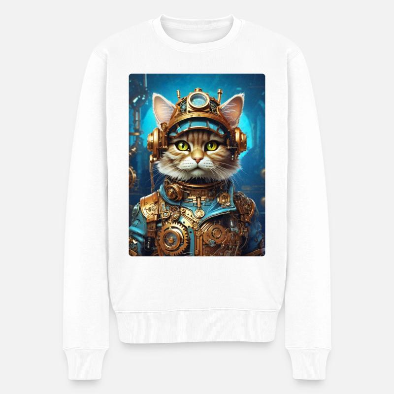 Chat Steampunk 1.9 - Pull Premium bio Homme - blanc
