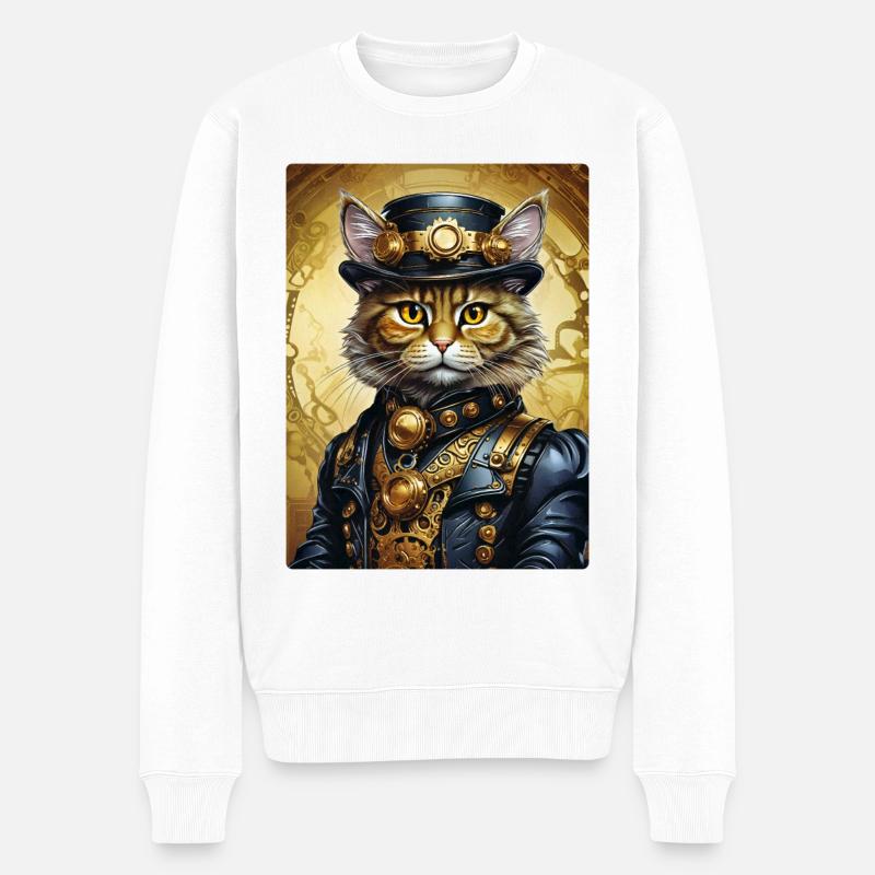 Steampunk Katze 1.17 - Männer Premium Bio Pullover - Weiß