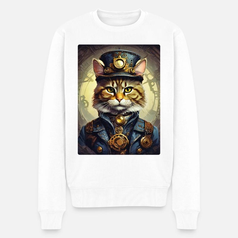 Chat Steampunk 1.19 - Pull Premium bio Homme - blanc