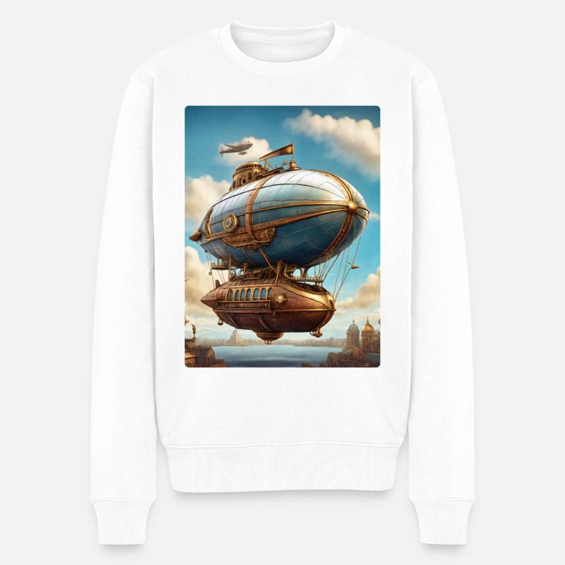 Dirigeable Steampunk 1.10 - Pull Premium bio Homme - blanc
