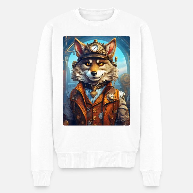 Loup Steampunk 1.4 - Pull Premium bio Homme - blanc
