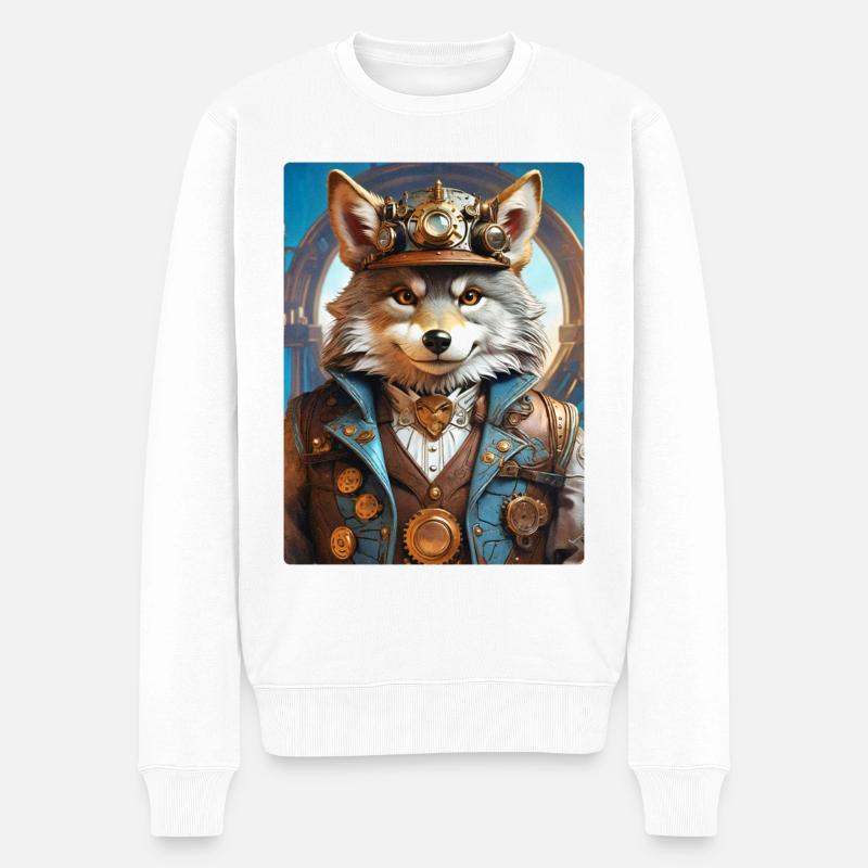 Steampunk Wolf 1.2 - Männer Premium Bio Pullover - Weiß