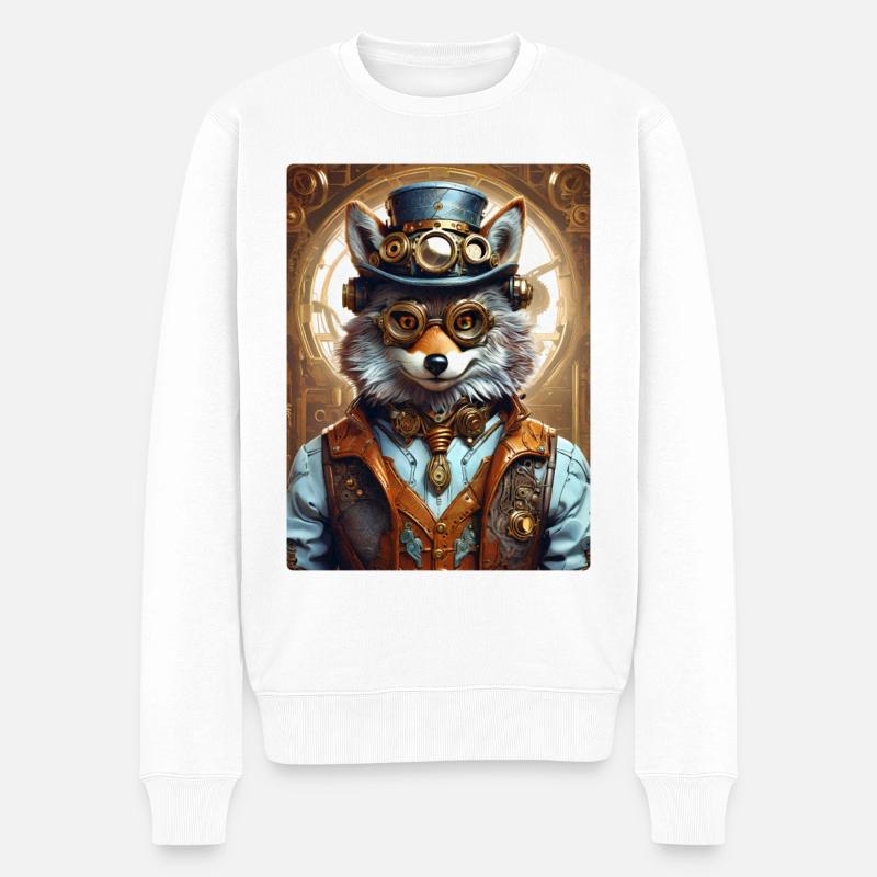 Steampunk Wolf 1.5 - Männer Premium Bio Pullover - Weiß