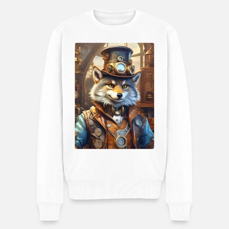 Steampunk Wolf 1.19 - Männer Premium Bio Pullover - Weiß