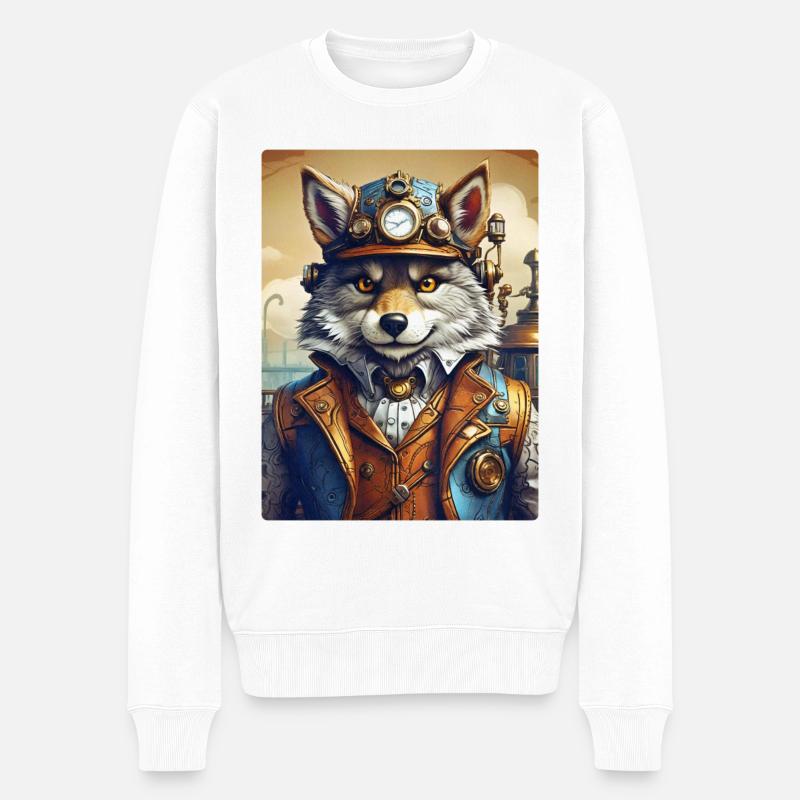 Steampunk Wolf 1.22 - Männer Premium Bio Pullover - Weiß