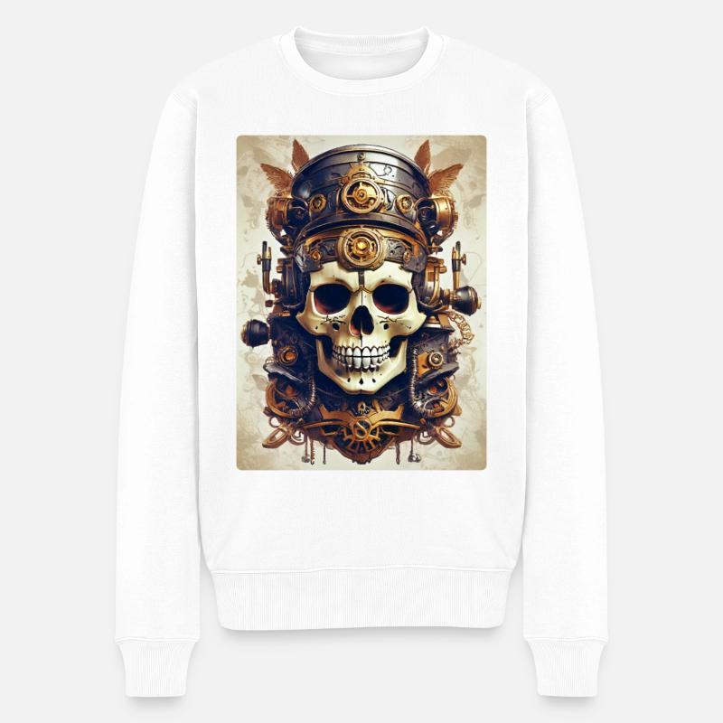 Steampunk Skull 1.4 - Männer Premium Bio Pullover - Weiß