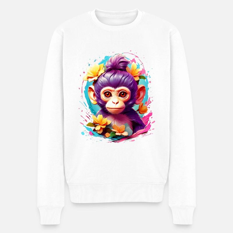 Affe Monkey V1 24 01 - Männer Premium Bio Pullover - Weiß