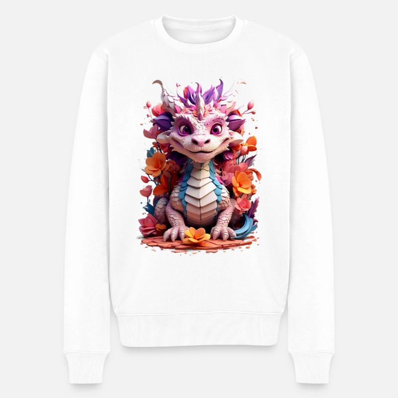 Drache Dragon V1 24 12 - Männer Premium Bio Pullover - Weiß