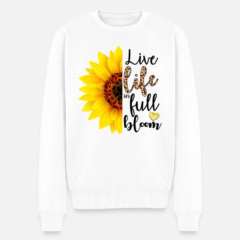 Lebe das Leben in voller Blüte - Männer Premium Bio Pullover - Weiß