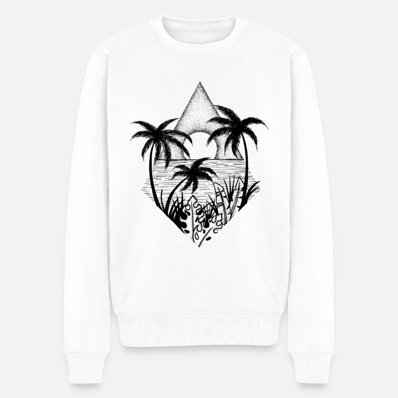 Palmen und Sonne - Männer Premium Bio Pullover - Weiß