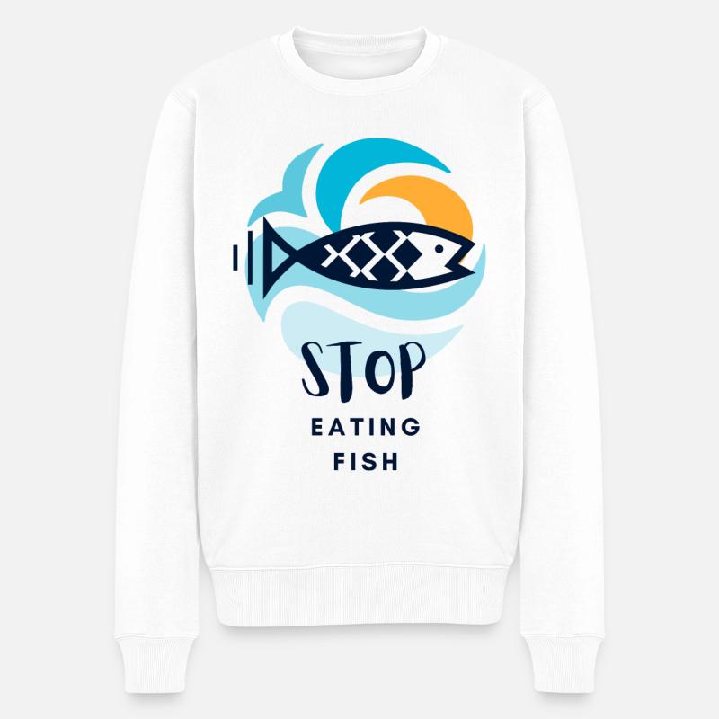Kein Fisch mehr essen - Männer Premium Bio Pullover - Weiß