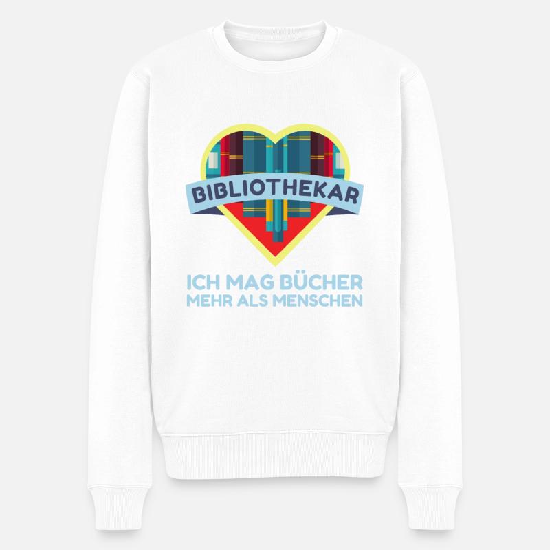 Ich Mag Bücher Mehr Als Menschen - Bibliothek - Männer Premium Bio Pullover - Weiß