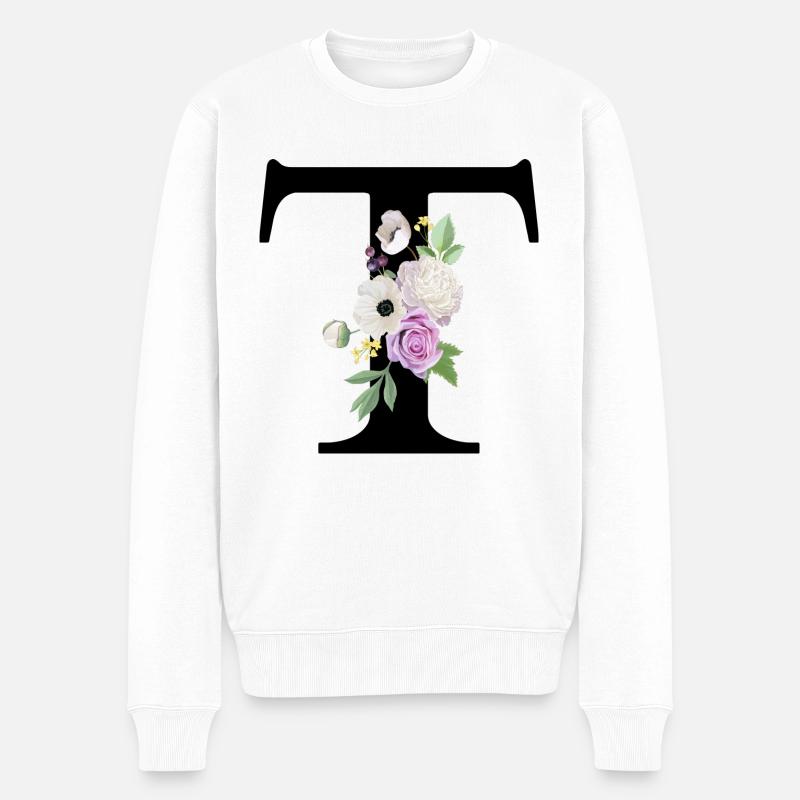 Lettre t floral violet - Pull Premium bio Homme - blanc