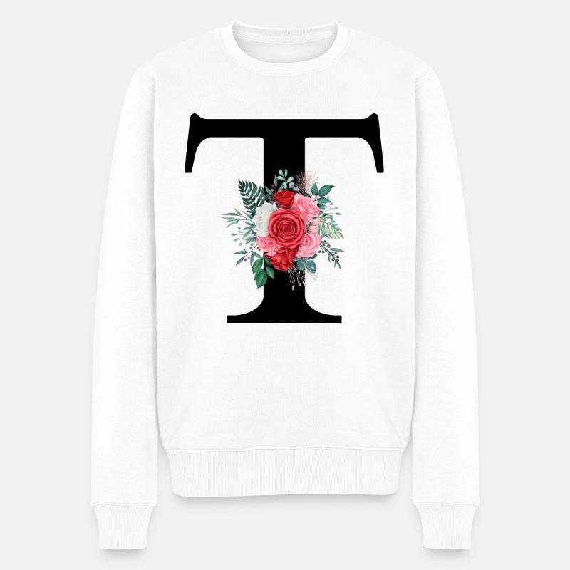 Lettre t floral rouge - Pull Premium bio Homme - blanc
