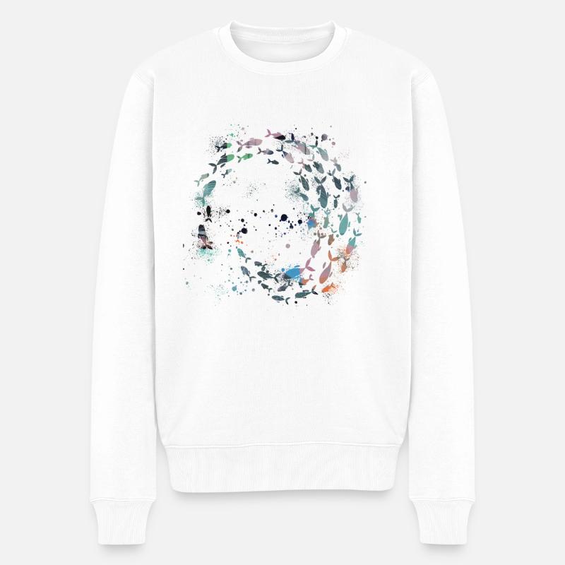 fischschwarm,fische,malerei,bunt,graffiti,bunt - Männer Premium Bio Pullover - Weiß