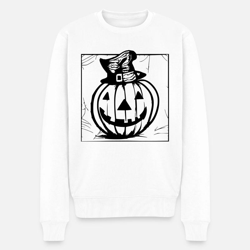Halloween Spooky Pumpkin Lantern 1 - Pull Premium bio Homme - blanc