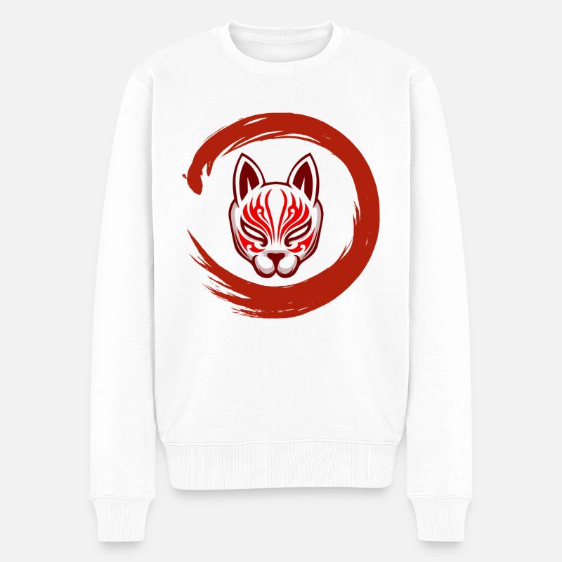 Red Circle Samurai Maske - Männer Premium Bio Pullover - Weiß