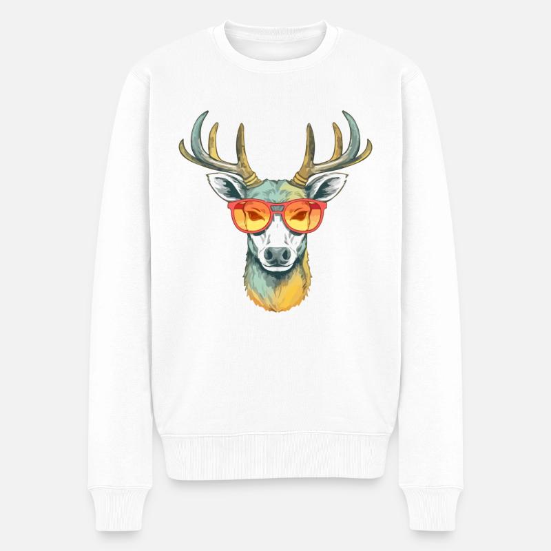 Eti der Brillenhirsch - Männer Premium Bio Pullover - Weiß