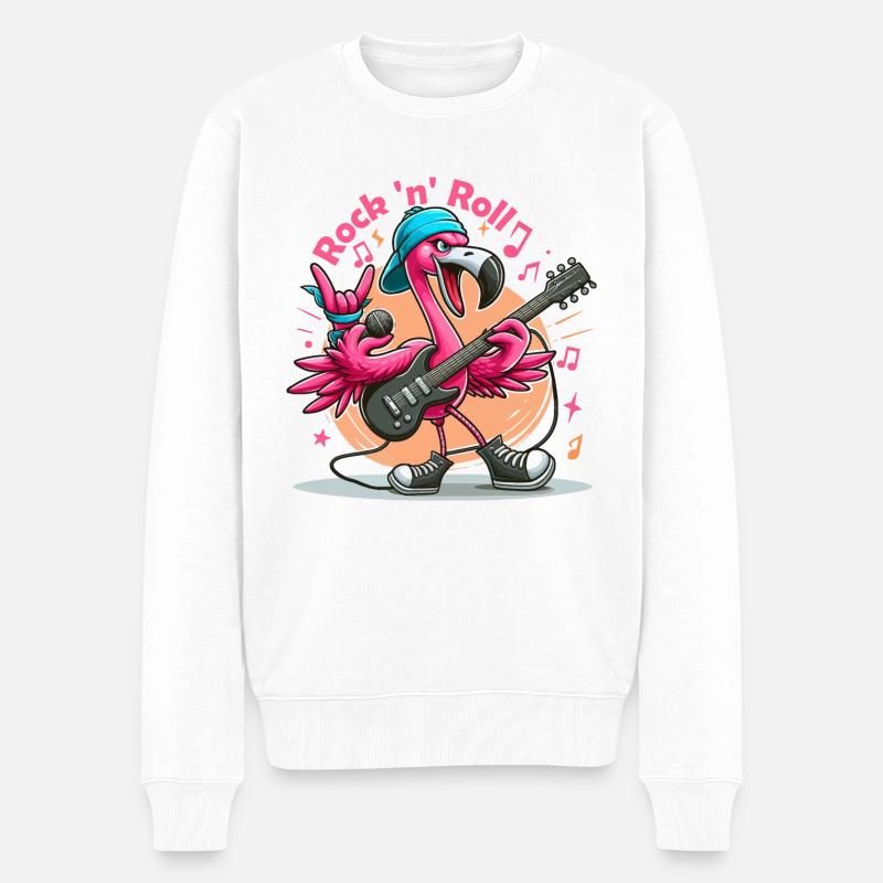 Rock ´n´ Roll - Flamingo - Männer Premium Bio Pullover - Weiß