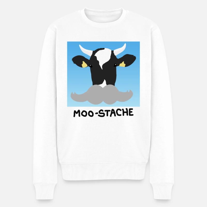 Eine Kuh mit Schnurrbart - Männer Premium Bio Pullover - Weiß
