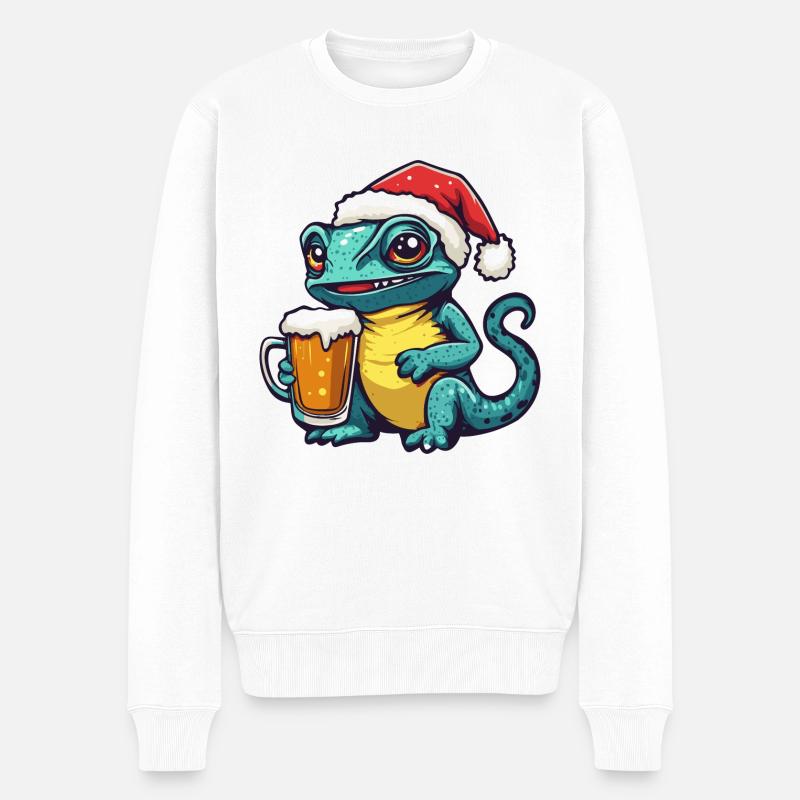 Chameleon Weihnachten Bier - Männer Premium Bio Pullover - Weiß