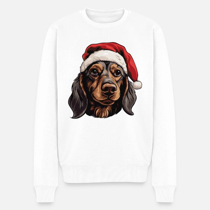 Dackel Hund Kopf Weihnachten - Männer Premium Bio Pullover - Weiß