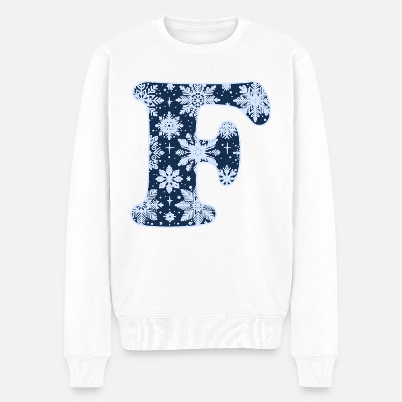 Buchstabe F Schneeflocken - Männer Premium Bio Pullover - Weiß
