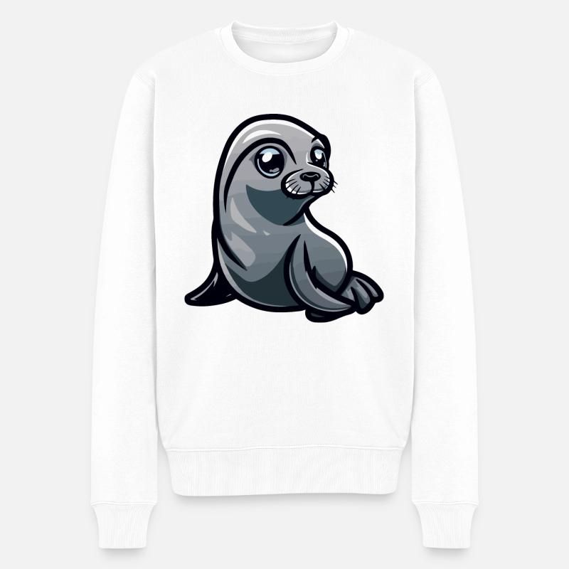 Robbe Tier Comic - Männer Premium Bio Pullover - Weiß