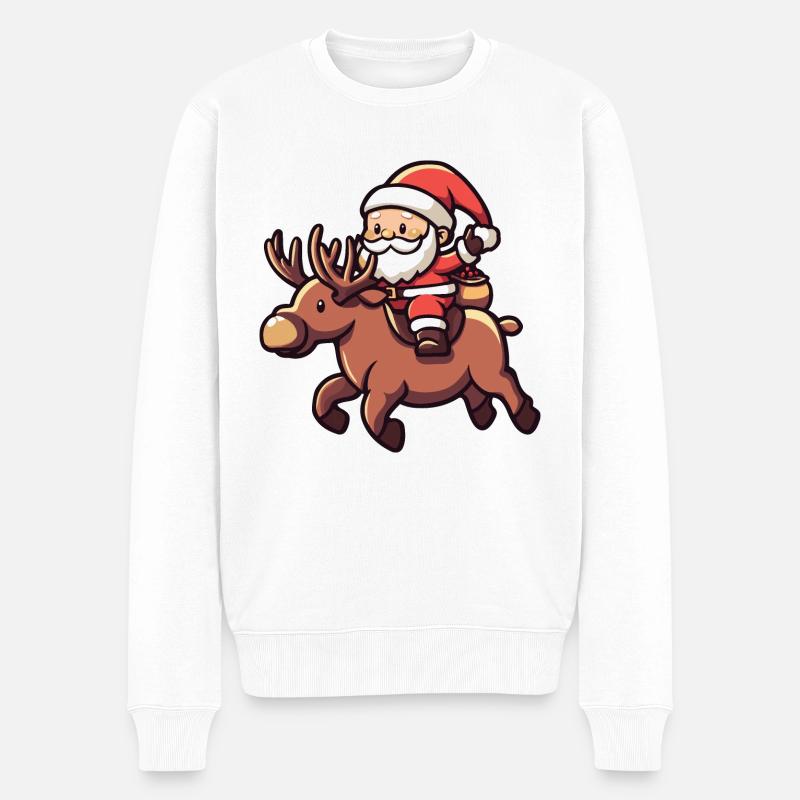 Elch Weihnachtsmann Cartoon - Männer Premium Bio Pullover - Weiß