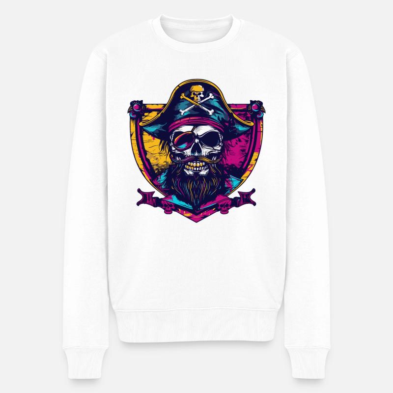 Pirat Skull Wappen - Männer Premium Bio Pullover - Weiß