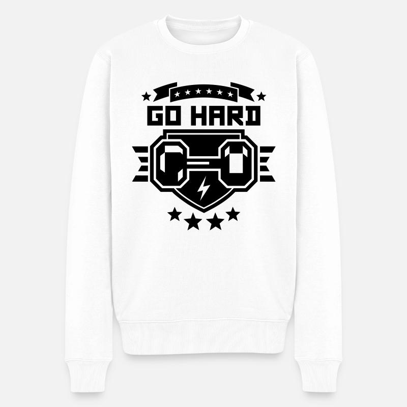 Go Hard (blason) - Pull Premium bio Homme - blanc
