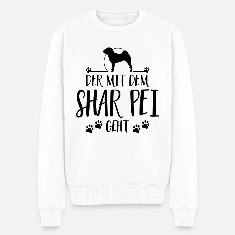 DER MIT SHAR PEI GEHT Hunde Spruch Wilsigns - Männer Premium Bio Pullover - Weiß