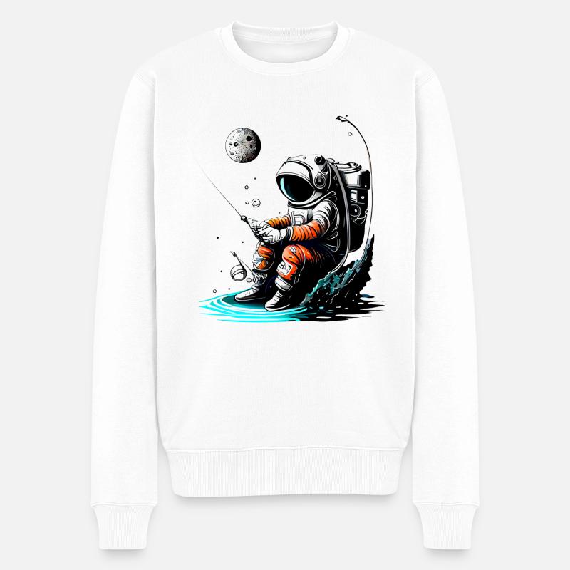 Astronaut angelt - Männer Premium Bio Pullover - Weiß
