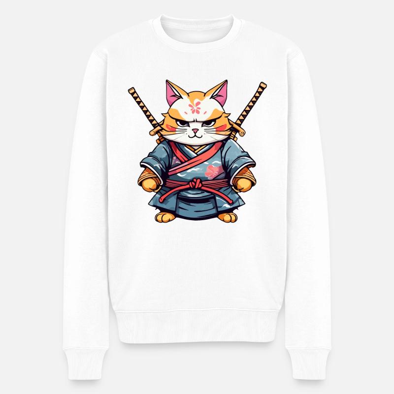 Chat samouraï #28 - Pull Premium bio Homme - blanc