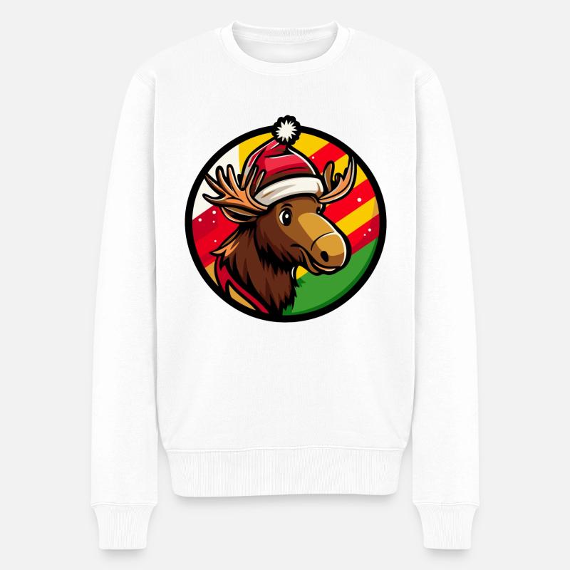 Elch Weihnachten Tier - Männer Premium Bio Pullover - Weiß