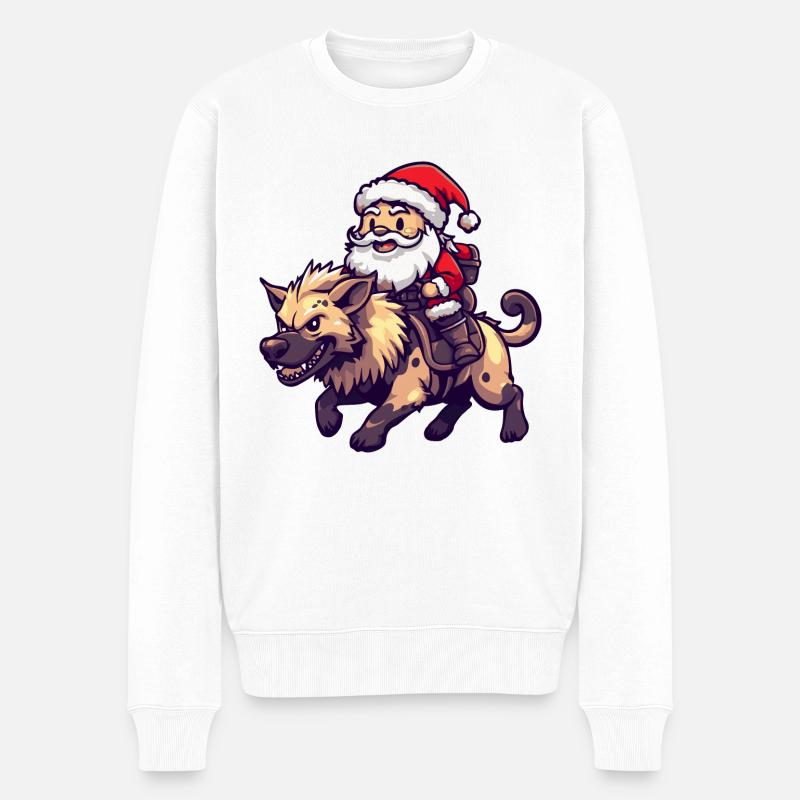 Hyäne Weihnachtsmann Cartoon - Männer Premium Bio Pullover - Weiß