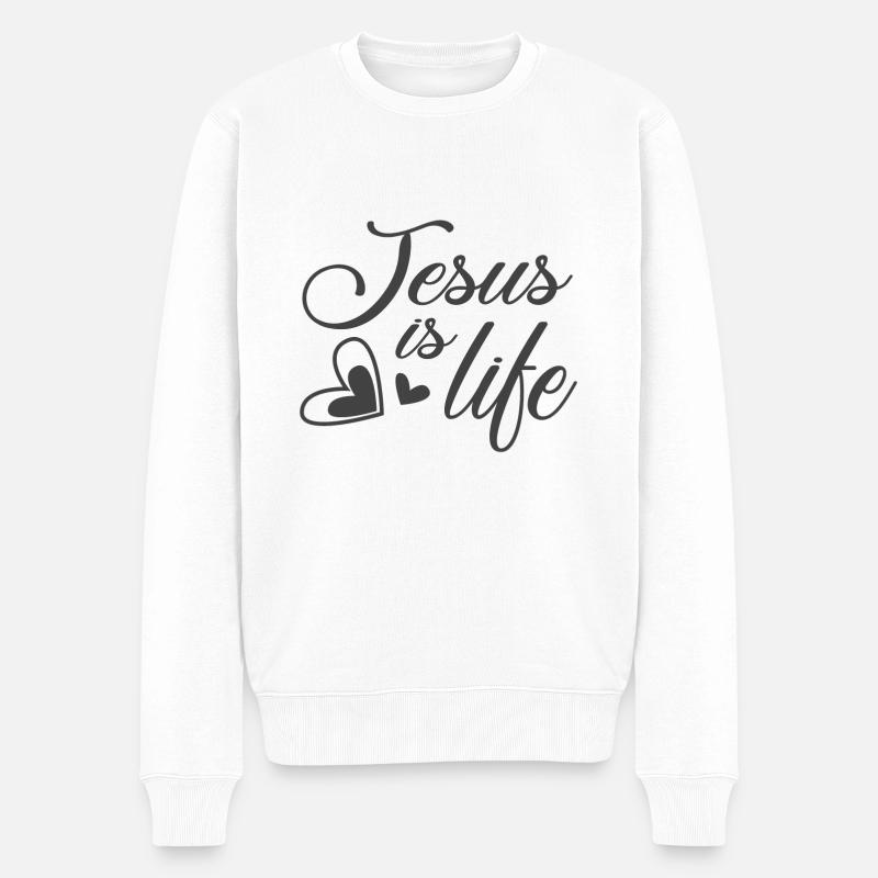 Christliches Design Jesus ist Leben - Männer Premium Bio Pullover - Weiß