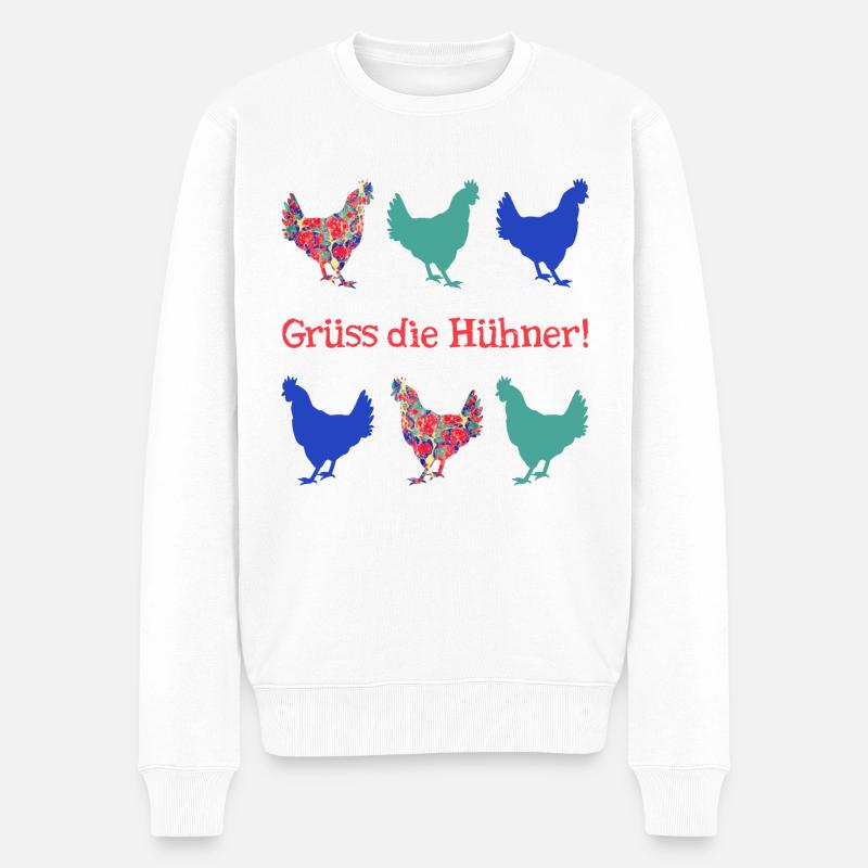 grüss die hühner e 42 - Männer Premium Bio Pullover - Weiß